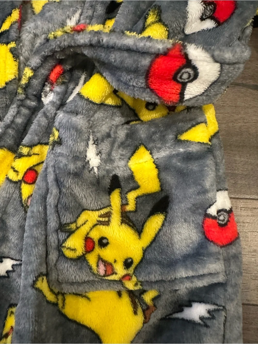 Pokemon Pikachu Plush Robe in Gray & Yellow with Poké Ball Accents